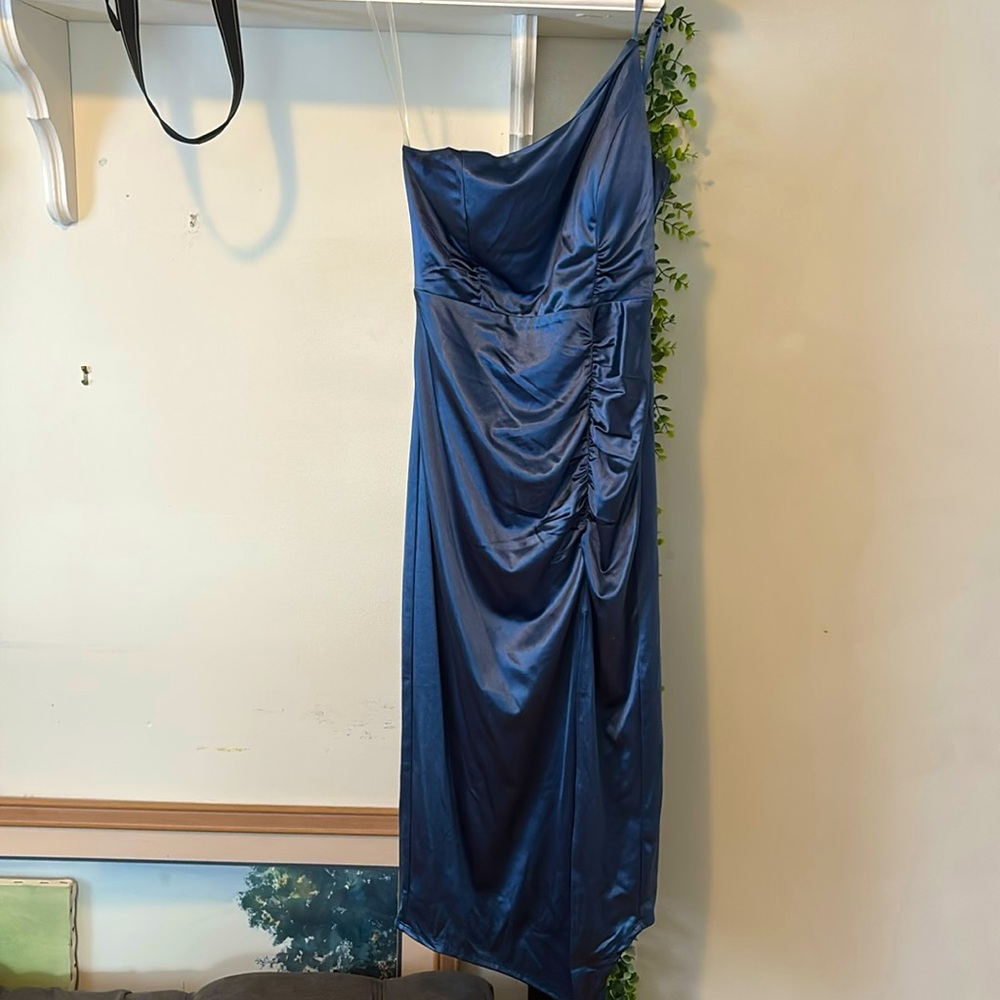 Blue Satin Prom Dress